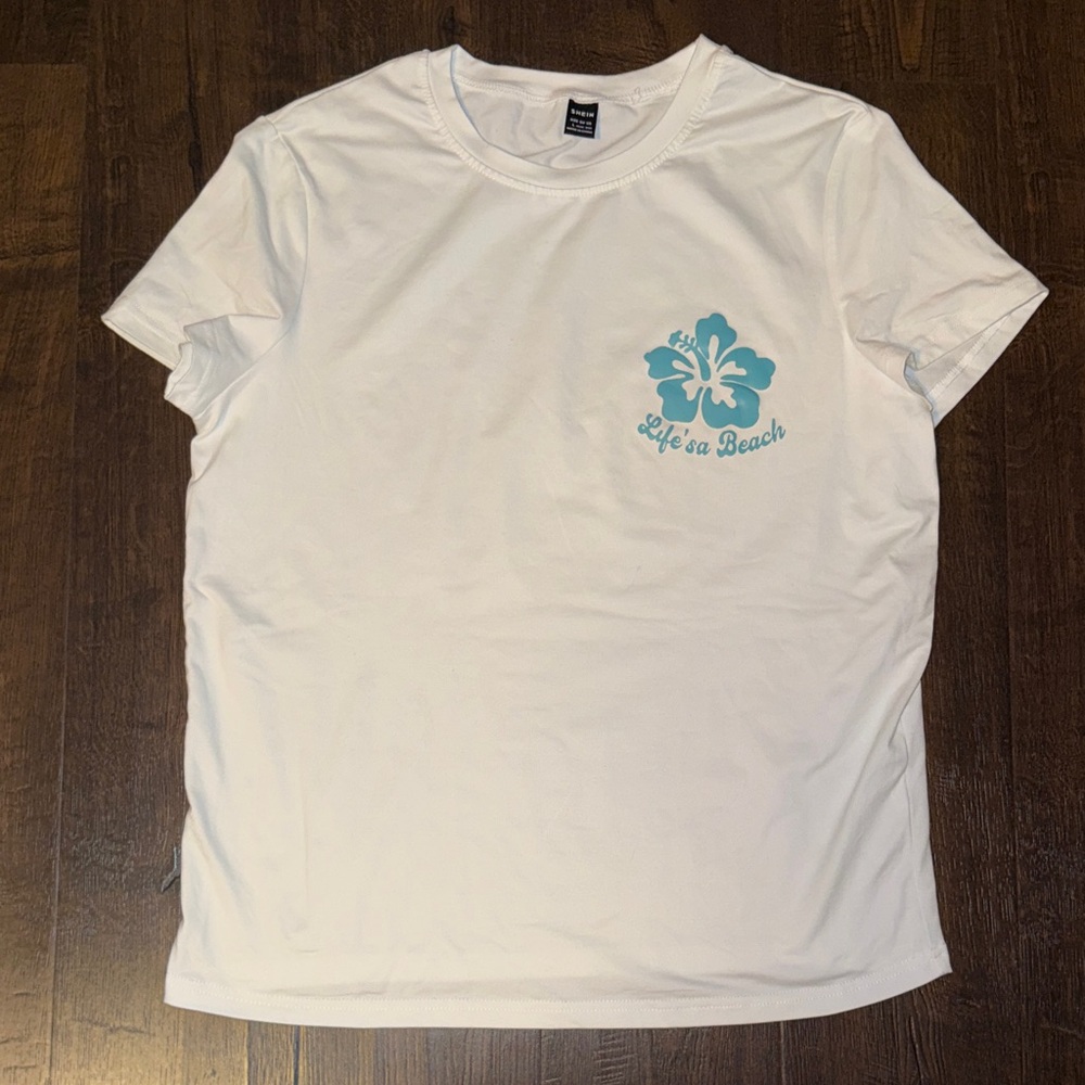 SHEIN White Tee with Blue Design